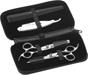 Regale Professional Hair Cutting Shears Set ? 6 &amp 6.5 Stainless Steel Scissors Thinning Shears Straight Razor Hair Cutting Kit with Case for Barbers Salon Grade Barber Shears Set