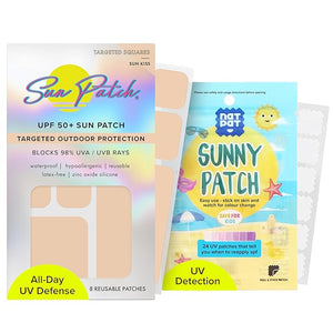 SAVE $10 Sun Patch UV Protection Squares + NATPAT SunnyPatch UV Detection Stickers | Reusable UPF 50+ Face Patches + Color-Changing Sunscreen Reminder Stickers for Kids &amp Adults | Sun Safety Bundl