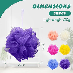 50 Pieces Bath Sponge Shower Loofahs Bulk Bath Luffas Exfoliating Body Scrubber Pack Colorful Mesh Balls Travel Cleaning Wash Puff Bathing Accessories for Kids Women Men Body Wash 6 Colors