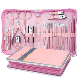Professional Manicure Kit - 26 in 1 Pedicure Kit with Nail Clippers Stainless Steel Nail Care Set for Women - Pink