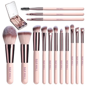 B&ampR MALL Makeup Brush Set with LED Mirror ? Supper soft Brushes for Flawless Foundation Concealer Eyeshadow &amp More | Lightweight Versatile Perfect for On-the-Go Touch-Ups (Champagne Gold)