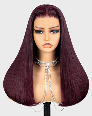 Ready to Go Glueless Wigs Human Hair 6x5 Purplish 99J Burgundy Lace Front Wigs 220% Density Straight Wigs Human Hair Pre Plucked Pre Cut Bleached Knots 16 Inch