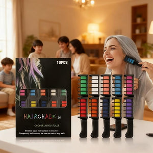 Festive Fun Hair Chalk Combs, Hair Color Comb for Girls, Temporary Washable Hairs Dye, Skin-Friendly Material, Quick-Drying, Suitable for Christmas, Parties and Role-Playing (2 Set)