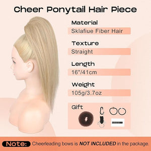SEIKEA Cheer Ponytail Hair Piece 16 Straight Cheerleader Hairpiece Ponytail Extension for Cheerleader Competition Dance Light Blonde with Blonde Highlights