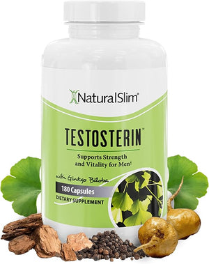 NaturalSlim Natural Testosterone Booster for Men - Male Enhancing Supplement with Ginkgo Biloba, L Arginine, Zinc, Vitamin B3, &amp; Testofen for Energy, Muscle Builder &amp; Metabolism - 180 Capsules