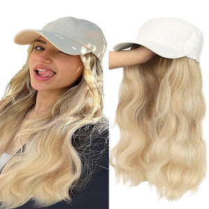 Sun Hat Wig for Women Baseball Cap with Hair Extensions Attached 22 Long Wavy Straight Hairpieces Synthetic Wig