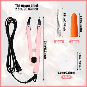 Hair Extensions Iron Fusion Keratin Hair Extensions Heat Tool Heat Connector Wand with Fusion Glue Protector Template Hair Clip Finger Protector 2 Bag Keratin Glue Granule Bead(Light Pink)