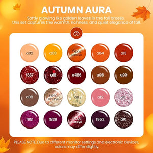 Beetles Fall Gel Nail Polish Set ? Autumn Aura 20 Colors Gel Polish Kit, Burgundy Red Brown Yellow Orange Purple Cat Eye &amp; Glitter Soak Off UV LED Manicure with Base Glossy Matte Top Coat