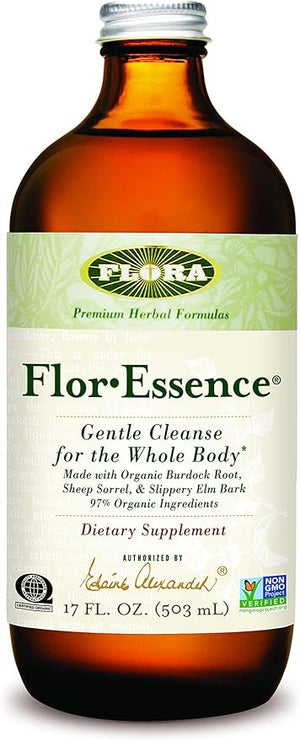 Flora Health Flor-Essence Liquid Tea Blend - Ancient 8-Herb Formula - Natural Full Body Cleanse &amp; Detox - Organic Ingredients - Pure Vegan Formula - Burdock Root, Sorrel, Slippery Elm, Kelp - 500m