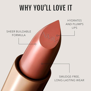 No Makeup Makeup Cr?me Classic Lipstick, Foolproof Sheer-to-Bold Formula Delivers Long-Lasting Hydration and Buildable Color, Lightweight Satin Finish, Made with Skin-Loving Ingredients, Peach 02