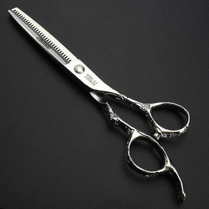 6/7/8-Inch Professional Hair Scissors Haircut Rose Pattern Hair Scissors Styling Tools Japanese Stainless Steel Scissor Set (6-in thinning scissors)