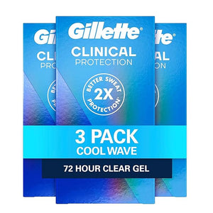 Gillette Clinical Antiperspirant and Deodorant for Men, 72hr Sweat &amp; Odor Protection, Long Lasting Freshness, Anti-White Mark Technology, Clear Gel, Cool Wave Scent, 1.6 oz (Pack of 3)