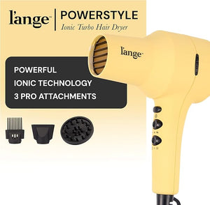 L'ANGE HAIR PowerStyle Ionic Turbo Hair Dryer | 1875W Fast Drying &amp Precision Styling for Long-Lasting Frizz-Free Looks | Advanced Ionic Technology Smooths &amp Shines Hair (Yellow)