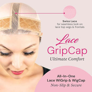 MILANO COLLECTION Lace Wig Grip Cap for Women Adjustable Wig Caps for Women Non Slip with Headband to Secure Lace Top Perfectly in Place Tension-Free One Size Fits All 2 Pack Nude