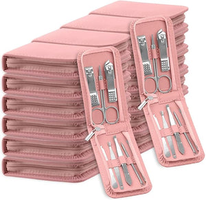 Manicure Set Bulk Nail Clippers Kit Stainless Steel Fingernail Clippers Set Sturdy Nail Tip Cutter Trimmers Professional Grooming Toenail Clippers Personal Pedicure Kits 8 in 1 (Pink 24 Pack)
