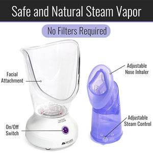 Mabis Steam Inhaler with Adjustable Facial &amp; Nasal Mask (FSA/HSA) - Natural Vapor Inhaler Therapy for Sinus Relief, Skincare, &amp; Pore Cleansing | Plug-in Vaporizer Humidifier - 60ml Liquid Capa