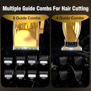 Cordless Hair Clippers for Men,Professional Hair Clippers Trimmer Kit,Barber Fading Clipper and Zero Gap T-Blade Trimmer Set with LED Display for Mens Gifts(Gold)