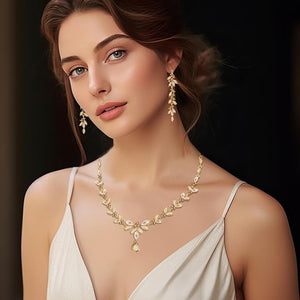 Wedding Jewelry Sets for Bride Bridesmaid Bridal Jewelry Set for Women Wedding Crystal Necklace Earrings Bracelet Set for Party Prom Jewelry
