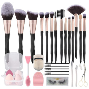 111 30Pcs Black makeup brushes and makeup sponges makeup tool set makeup brushes set natural synthetic eye shadow foundation make-up facial mixed powder blusher concealer eye makeup brush set