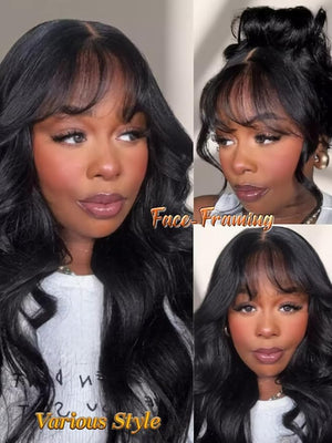 Julia Hair Bye Bye Knots Curtain Bangs Wig Glueless Fluffy Natural Loose Wave Pre Cut 7x5 HD Lace Front Wigs Invisible Pre Plucked Pre Everything Body Wave Put on and Go Wig for Women 18 Inch