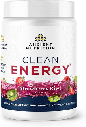 Ancient Nutrition Clean Energy Powder Strawberry Kiwi Supports Healthy Energy and Cognitive Health Promotes Mental Alertness and Focus 30 Servings