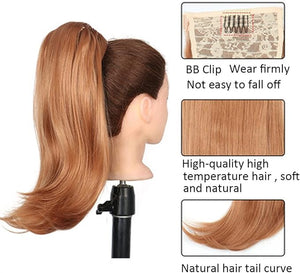 HIHELO 18 Inch Synthetic Straight Ponytail Hair Extensions Wig Bun Wrap Ponytail Barrette Clips for Women Hair Accessories (Color : P1B/27)