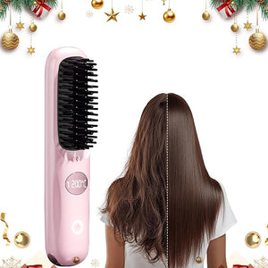 Go Brush Pro Multifunctional Hair Straightener Brush with 3 Temperature Settings and LCD Display Portable Straightening Brush for Smooth Hair Fast Heating Hair Styling Tool for Daily Use (Pink)