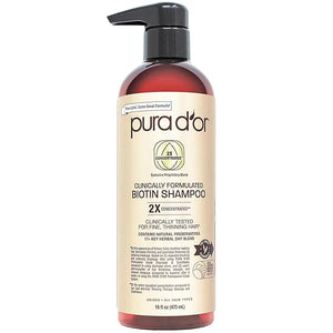 PURA D'OR Professional Grade Biotin Shampoo Clinically Proven Anti-Thinning Hair Care 2X Concentrated DHT Blocker Hair Thickening Products For Women &amp Men 16oz
