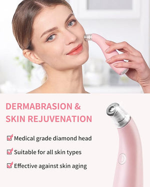 NEWDERMO 2-in-1 Microdermabrasion Machine for Facial Diamond Microdermabrasion Device USB Rechargeable - Advanced Home Facial Treatment Machine (Pink)