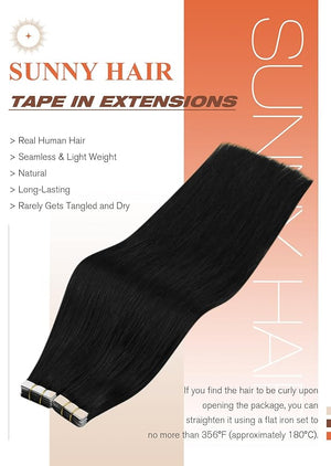 Sunny Hair Tape in Extensions,Remy Hair Extensions Tape in Black Invisible Tape in Hair Extensions Human Hair 100g 16Inch