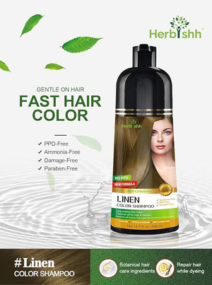 Herbishh Lenin Hair Color Shampoo - 3-In-1 Magic Dye for Gray Hair 500 Ml + Argan Oil for Dull, Dry Damaged Hair 30ML