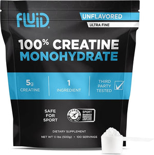 Fluid Creatine - Informed Sport Certified | 100% Creatine Monohydrate Powder | Unflavored | 5g per Serving (100 Servings)