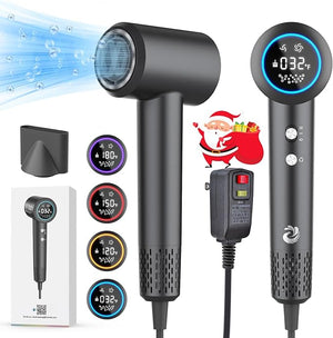 KARFUN Plasma Hair Dryer 1500W High Speed Blow Dryer with Plasma Tech (Positive+Negative Ionic) LED Display 5 Temps 2 Speed Thermo-Control Fast Drying Plasma Hairdryer for Home or Travel (Gray)