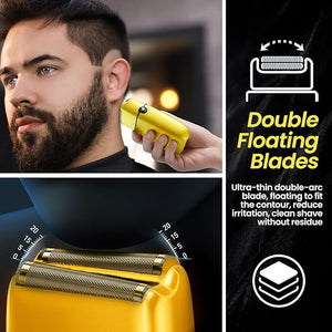 Electric Foil Shavers for Men 3 Speed Electric Razor for Men High Speed Dual Floating Blades IPX7 Waterproof Wet &amp Dry LED Display USB Type C Charging Foil Razor for Face/Beard/Head (Gold)