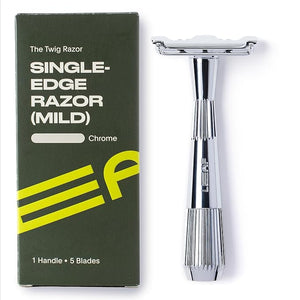Leaf Shave | Leaf Twig Razor All-Metal Single Blade Razor for Men &amp Women Fixed Head with Magnetic Load Assist Includes 5 Stainless Steel Blades- Face Shaving Lighter Hair Sensitive Skin - Chro