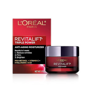 L'Oreal Paris Revitalift Triple Power Anti-Aging Face Moisturizer Pro Retinol Hyaluronic Acid &amp Vitamin C to Reduce Wrinkles Firm &amp Brighten Skin 1.7 Oz