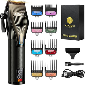 KIKIDO Hair Clippers for Men + T-Blade Trimmer Kit, Rechargeable Barber Trimmer with LCD Display &amp; Guide Combs for Hair Cutting, Cordless Hair Clipper, Professional Clippers Set for Home Use
