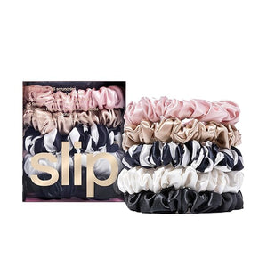 slip Midi Scrunchie Original Mix | Set of 5 Pure Silk Scrunchies in Pink Caramel Navy Stripe White &amp Black | 100% Mulberry Silk Anti-Crease Gentle on Hair Reduces Breakage | Stylish &amp D