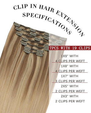 Clip in Hair Extensions Real Human Hair Remy Clip in Extensions 16 Inch 7pcs 140g Ash Brown to Caramel Blonde Hair Extensions (#10/27/27,16'')