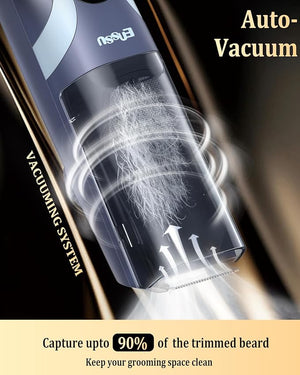 Beard Trimmer for Men Auto-Vaccum Rechargeable Electric Men Beard Trimmers with 2 Combs 1-20mm Adjustable Length Dial Waterproof Cordless Mustache Trimmer for Face Stubble