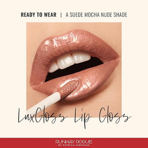 Runway Rogue LuxGloss Lip Gloss, High-Pigment Shimmery Suede Mocha-Nude Lip Gloss, ¡®Ready to Wear¡¯