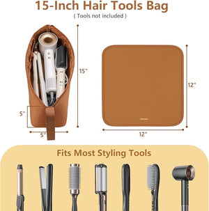 MOKURA Hot Hair Tools Travel Bag with Heat Resistant Mat Removable Hair Accessories Organizer Case Women Travel Essentials Storage Pouch for Curling Iron Straightener Flat Iron Hair Dryer Brown