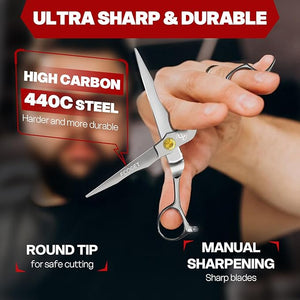 Professional Barber Hair Scissors Thinning Shears Kit - 6.8 HIGH-END Extremely Sharp Haircut Scissors Hairdressing Texturizing Hair Cutting Shears Set 440C Stainless Steel for Salon Home Stylists
