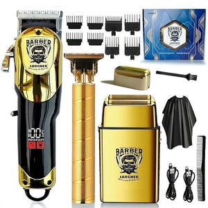 Hair Clippers for Men Professional Cordless Beard Trimmer &amp Electric Razor Shavers for Men Rechargeable 3 Piece Barber Hair Cutting Kit LED Display Men's Grooming Kit