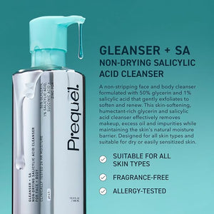 Prequel Skin Gleanser SA Moisturizing Glycerin Face Wash1% Salicylic Acid Face Cleanser Unscented and Combination Skin Face Soap 13.5 ounce (each) Pump Bottles - 6.75 fluid ounce (Pack of 2)