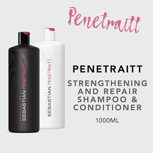 Sebastian Professional Penetraitt Shampoo &amp Conditioner Duo Set | 33.8 Fl Oz Liter Bottles Prepack with Pumps Included | Strengthening &amp Deep Repair | For Dry Damaged &amp Colored Hair