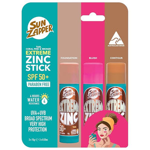 Sun Zapper Extreme Zinc Sunscreen Stick Beauty Pack ? SPF 50+ Sunblock in Tan Bronze &amp Pink ? Made in Australia