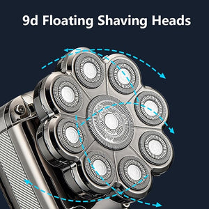 9D Electric Head Shaver 5 in 1 Men Grooming Kit IPX 7 Waterproof Cordless Rechargeable Electric Razor for Bald Men