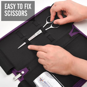 Leather 5 Scissor &amp Shear Storage Case for Hairstylist - Hairdresser -Scissor Holder Perfect for home-saloon use (Purple)