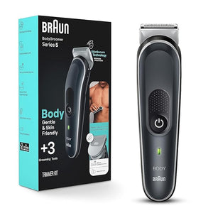Braun Body Groomer 5 for Men BG5340 Manscaping Tool SkinShield Technology Sensitive Comb Lifetime Sharp Metal Blade Body Groomer for Men Gray/White